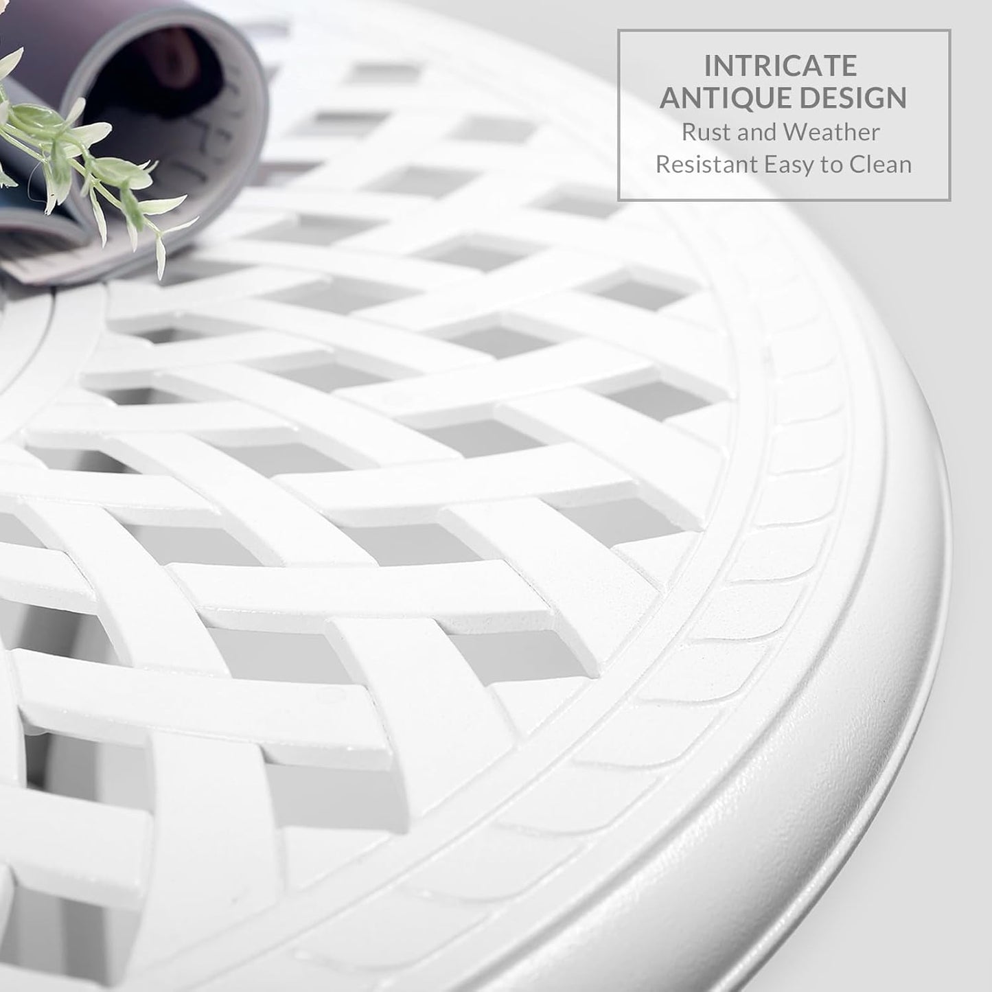 VIVIJASON 3-Piece Patio Bistro Set, Outdoor All-Weather Cast Aluminum Furniture Dining Set, Include 2 Swivel Rocker Chairs and 31" Round Table w/Umbrella Hole for Balcony, Lawn, Garden, White