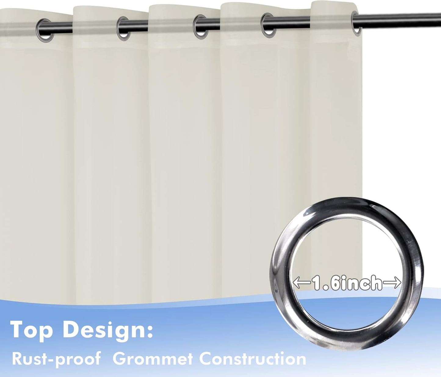 HolidayIdeas Beige Outdoor Sheer Curtains for Patio Waterproof, 4 Panels - 54 x 108 Inch - Light Filtering Voile Outside Curtains Grommet Drapes for Front Porch, Gazebo, Pergola, Backyard