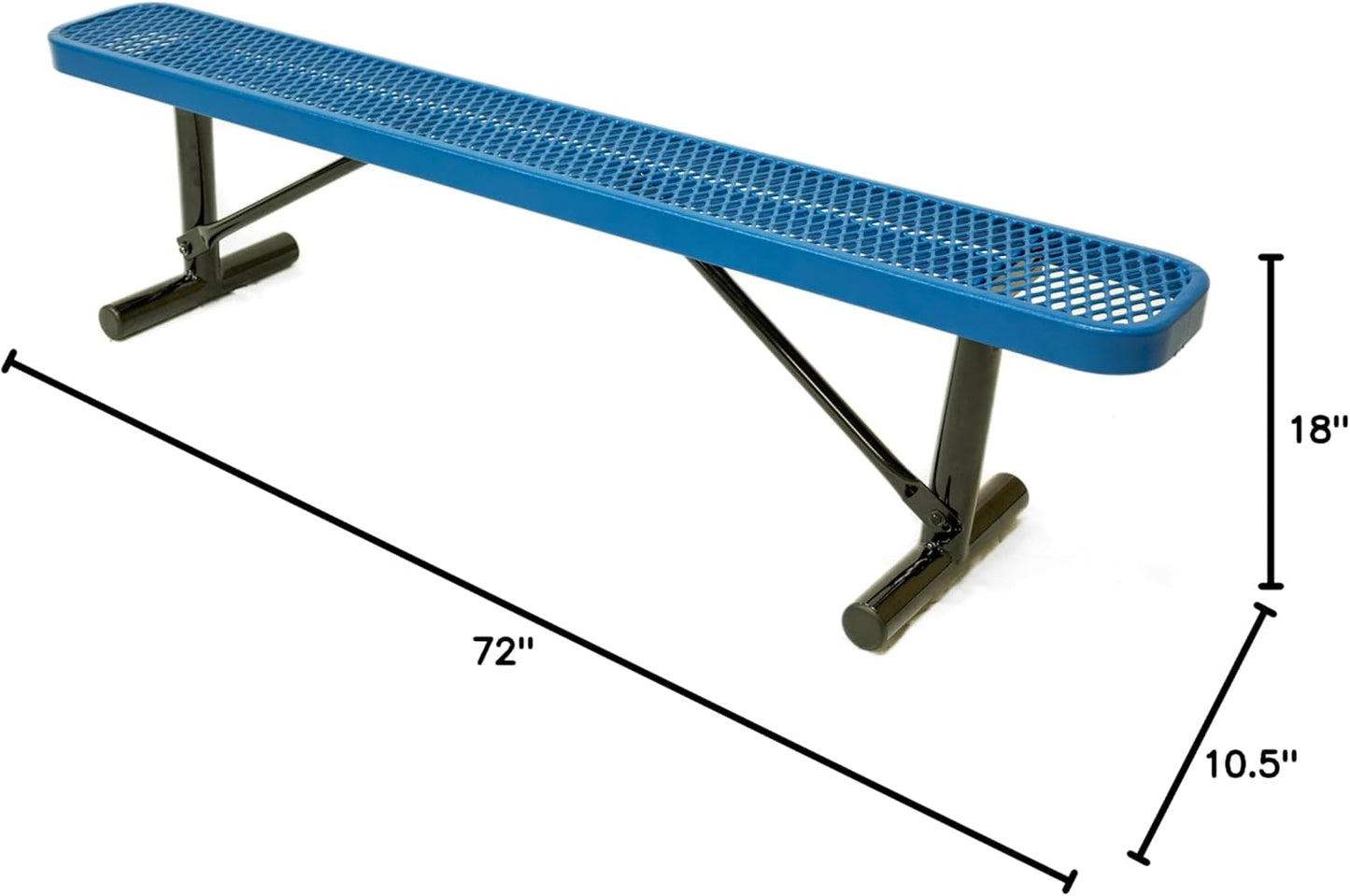 Heavy-Duty Portable Outdoor Bench Thermoplastic Coated, Expanded Metal, Commercial-Grade Seating, Made in America (Portable Without Back, 6 Ft, Textured Light Blue)