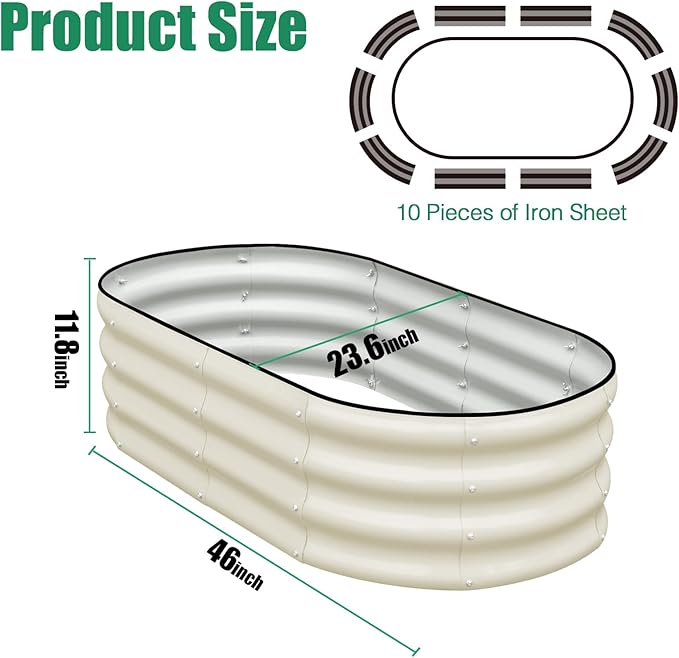 SnugNiture Galvanized Raised Garden Bed Outdoor, 2 Pcs 4x2x1ft Oval Metal Planter Box for Planting Plants Vegetables, White