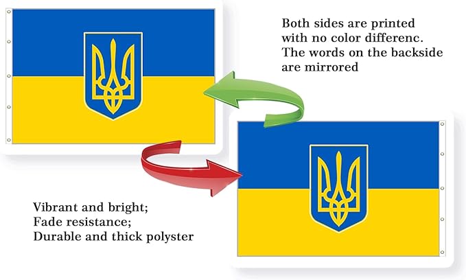 Ukraine Trident Extra Large Flag 12x18FT Giant Ukrainian Coat of Arms National Polyester Banner With 5 Grommets Fade Resistant Vivid Color For Patriotic Festival Events Party Decoration