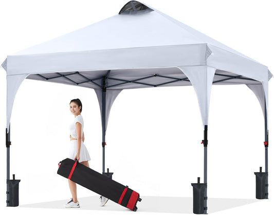 COOSHADE Pop Up Canopy Tent, 8x8 Easy Setup Instant Canopy Sun Shelter Beach Tent, Portable Sports, White