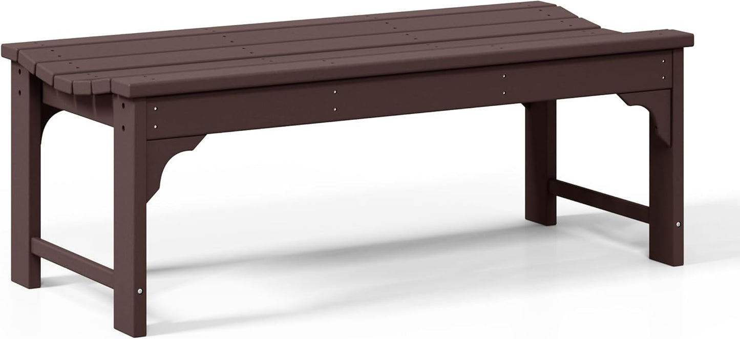 WestinTrends Malibu Outdoor Bench, All Weather Resistant Poly Lumber Backless Patio Garden Bench, Adirondack Curved Bench Seat for Comfort, Dark Brown