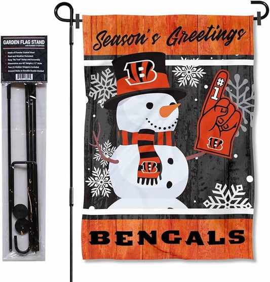 Cincinnati Bengals Holiday Snowman Garden Flag and Flagpole Mount