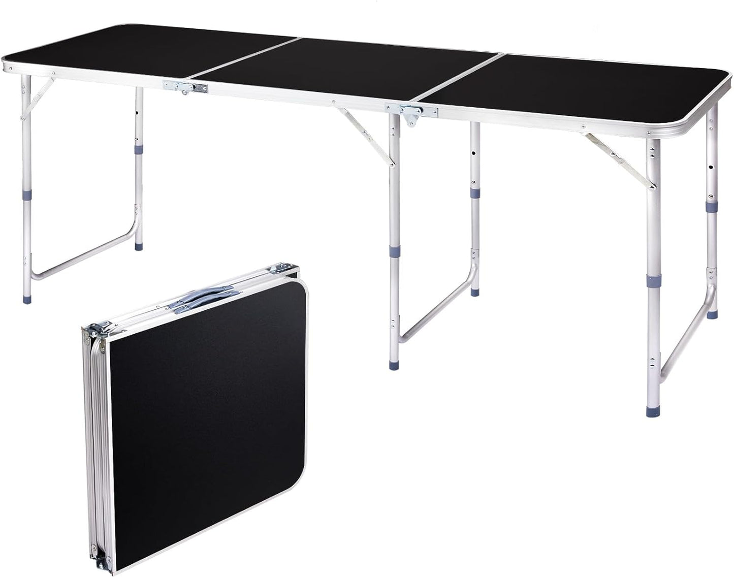 Outvita 6ft Portable Folding Camping Table, Outdoor Waterproof Adjustable Height Table, Aluminum Lightweight Suitcase Foldable Table for Picnic BBQ Beach Dining