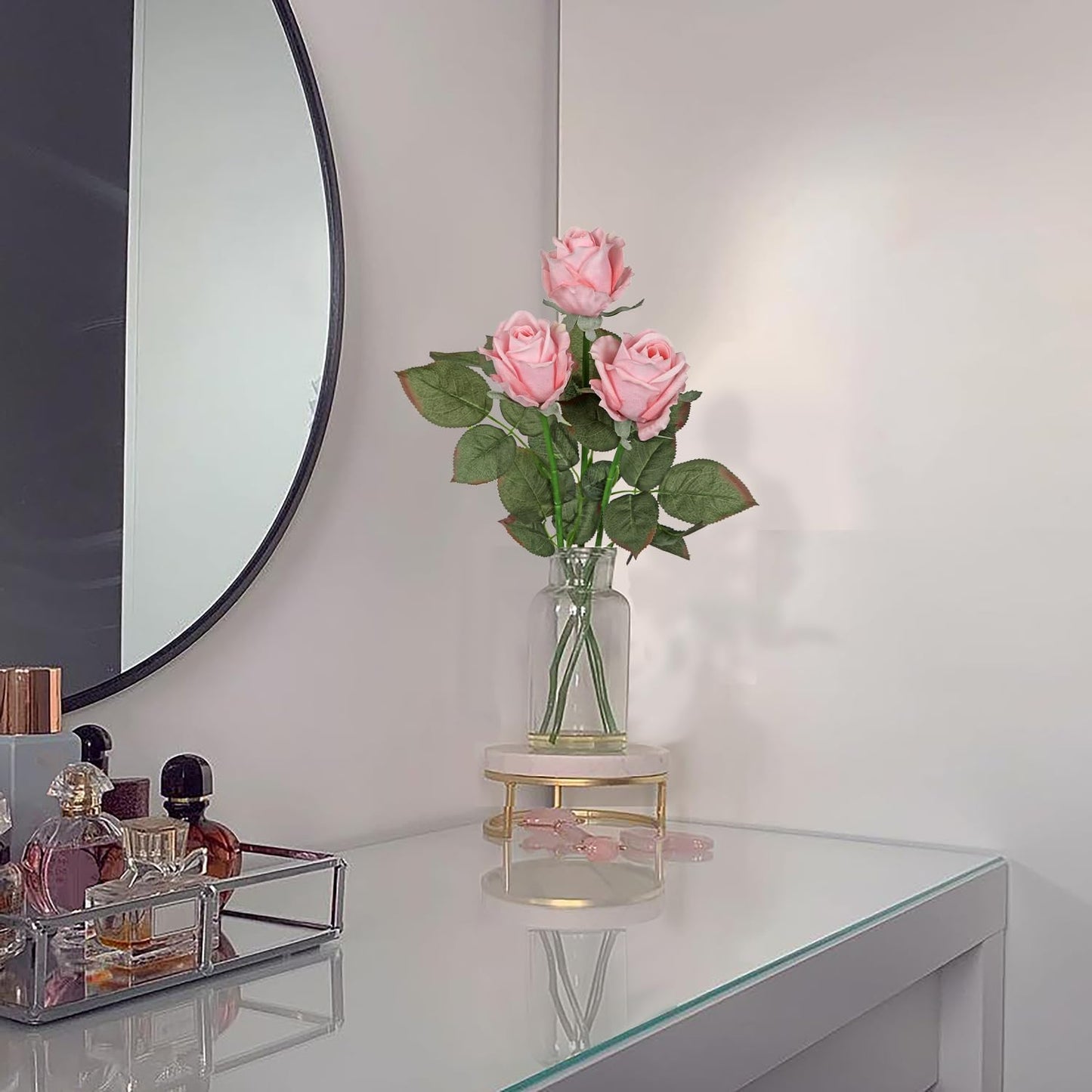 Artificial Realistic Roses Pale Pink Flowers 24" Real Touch Silk Roses Bouquet Long Stems Rose Fake Roses Decor for Home Party Wedding Table Centerpieces Roses Realistic - 5 Pcs