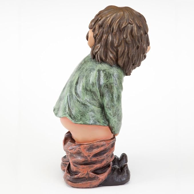 Bits and Pieces - Caught with His Pants Down Garden Statue - Naughty Gnome Yard Art, Funny Elf - Polyresin Statue Measures 13-1/2" High x 5" Wide