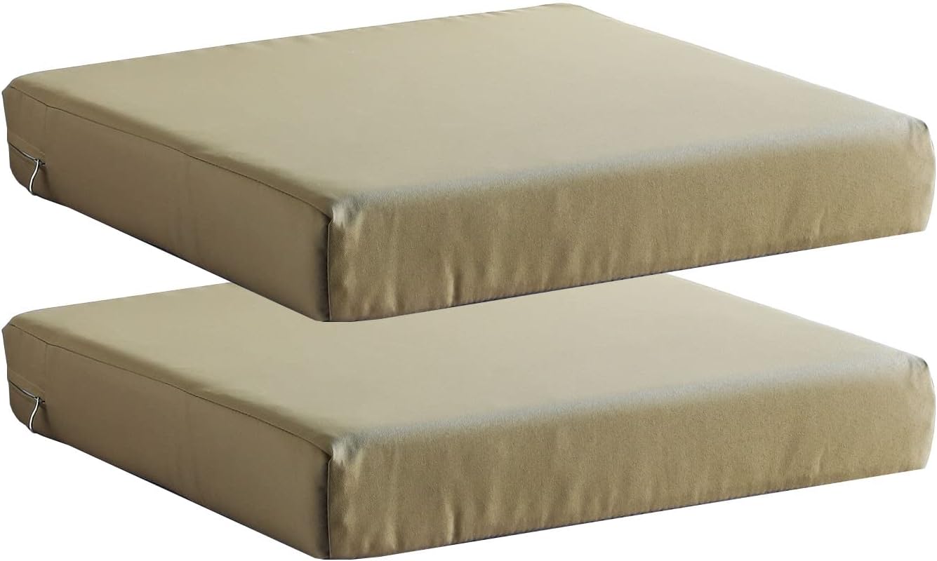 Patio Chair Cushions Set of 2 Non Slip Bottom Chair Pad with Ties Waterproof Square Outdoor Seat Cushion Replacement for Garden Swing Furniture 20x20 Inch, Light Khaki