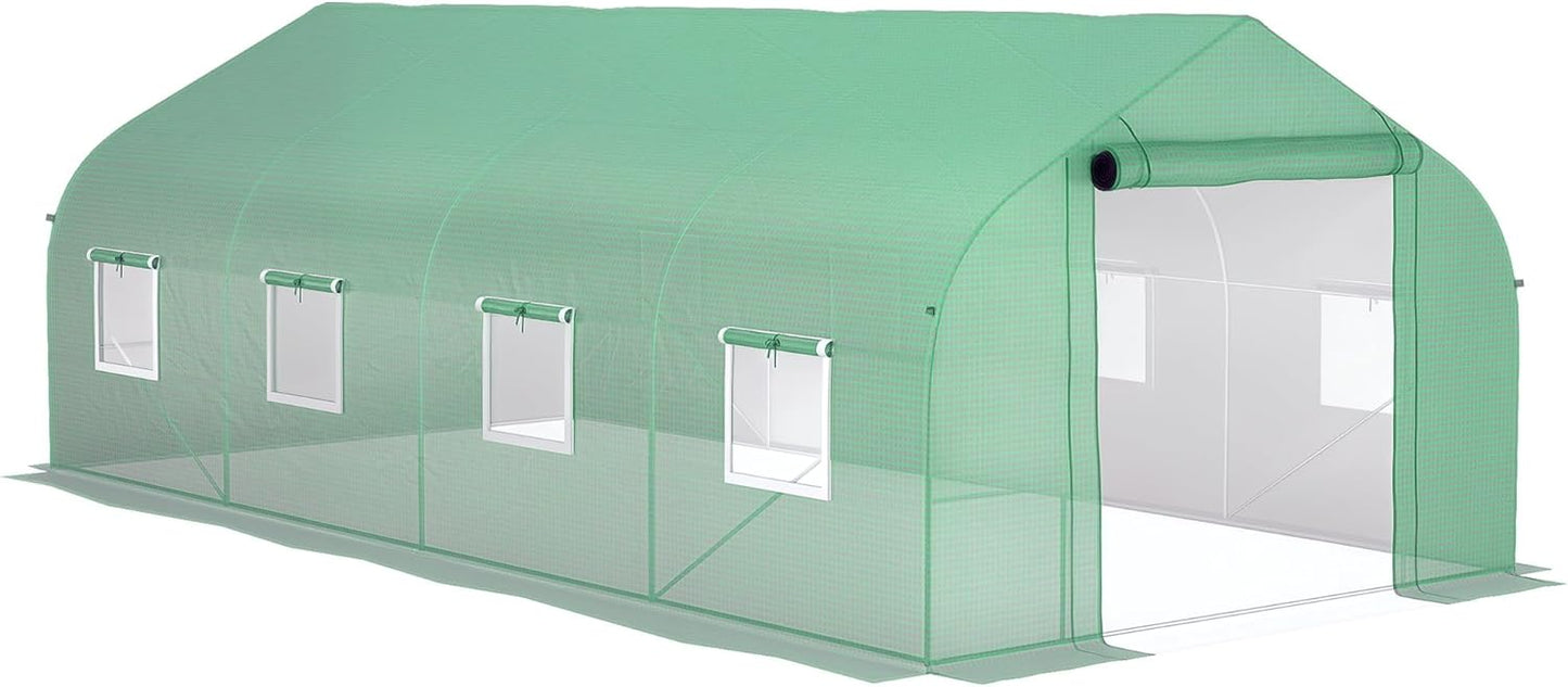 Outsunny 20' x 10' x 7' Walk-in Greenhouse, Tunnel Green House with Zippered Mesh Door and 6 Mesh Windows, Gardening Plant Hot House with Galvanized Steel Frame, Green