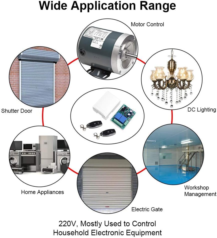 QIACHIP 110V 120V 220V Wireless RF Remote Control Relay Switch Universal 2-Channel 433MHz Receiver with 4 pcs Transmitters for Garage Door Openers, Cars, LED Lights & More (KR2202)