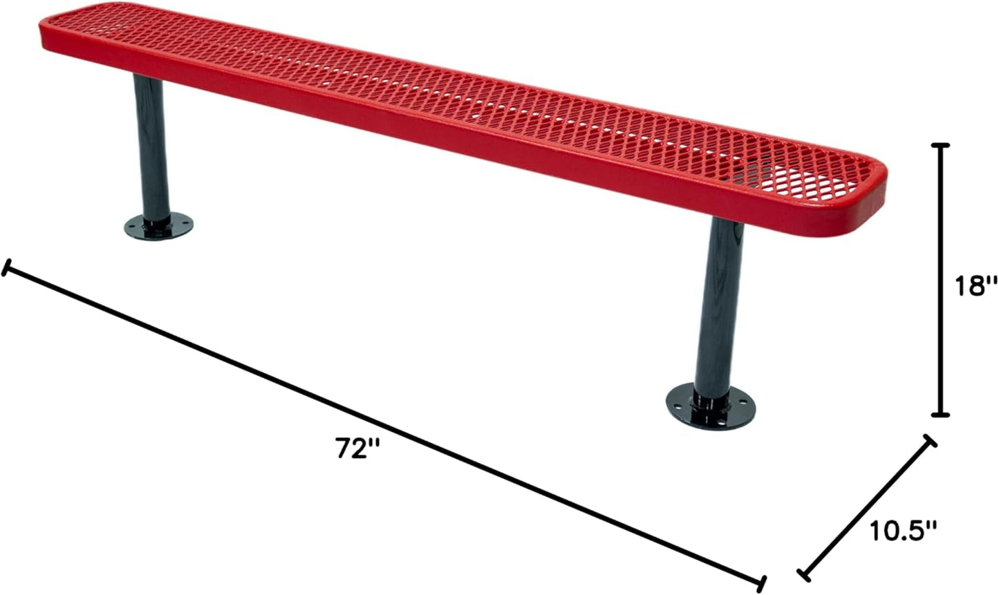 Coated Outdoor Furniture Heavy-Duty Outdoor Bench Thermoplastic Coated, Expanded Metal, Commercial-Grade Seating, Made in America (Surface Without Back, 6 Ft, Textured Red)