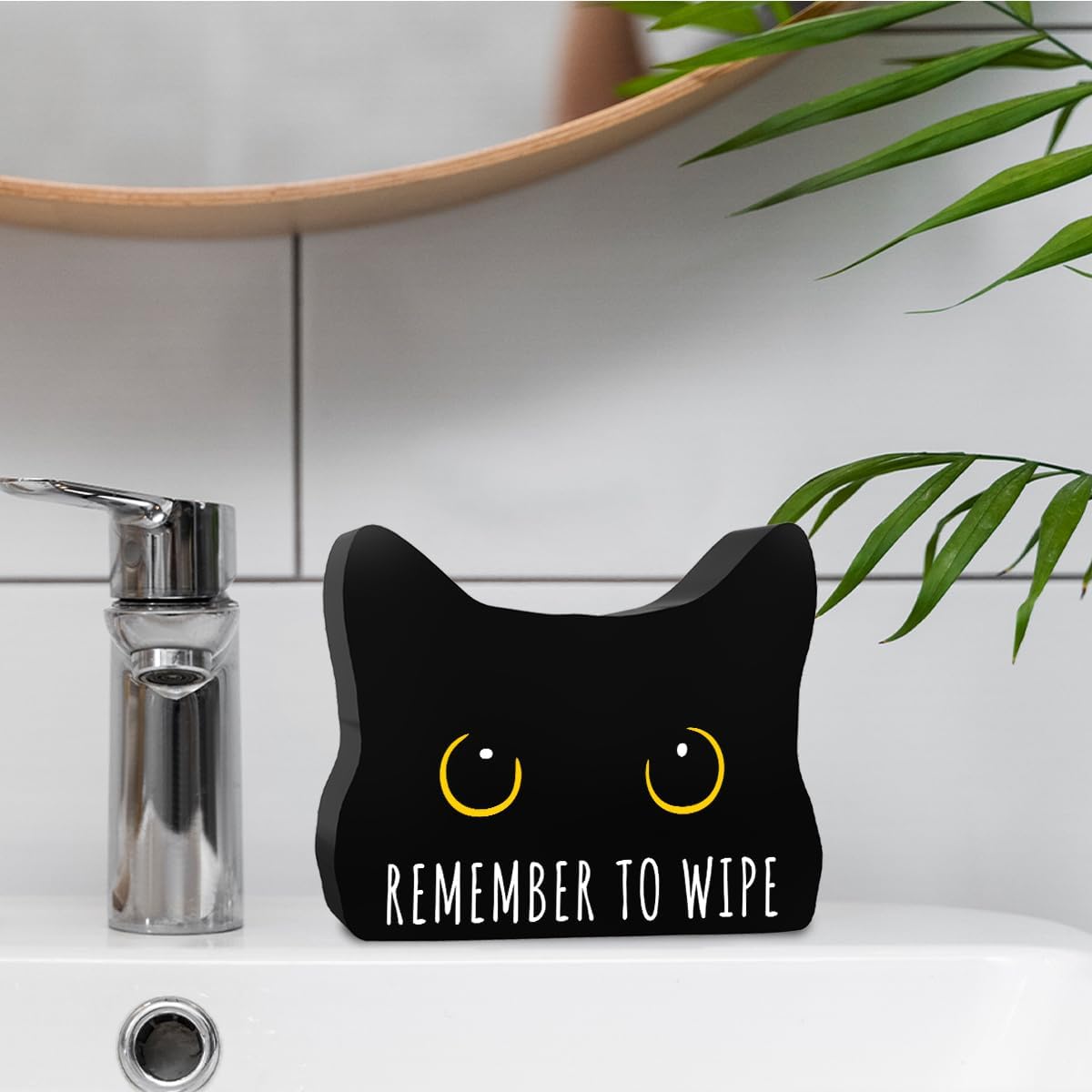 Remember to Wipe Funny Bathroom Acrylic Decor Sign Black Cat Decor Cat Decor for Home Bathroom Cat Lover Gifts For Women Men
