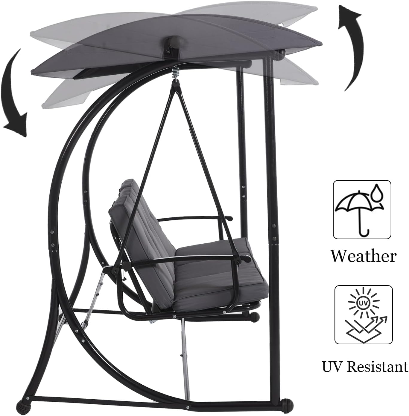 Patio Swing with Canopy, Outdoor Swinging Bench with Stand, Backyard Swings for Adults, 2 in 1 Porch Swing Bed, Outdoor Patio Swings,Yard Heavy Duty Covered Patio Swing, Grey