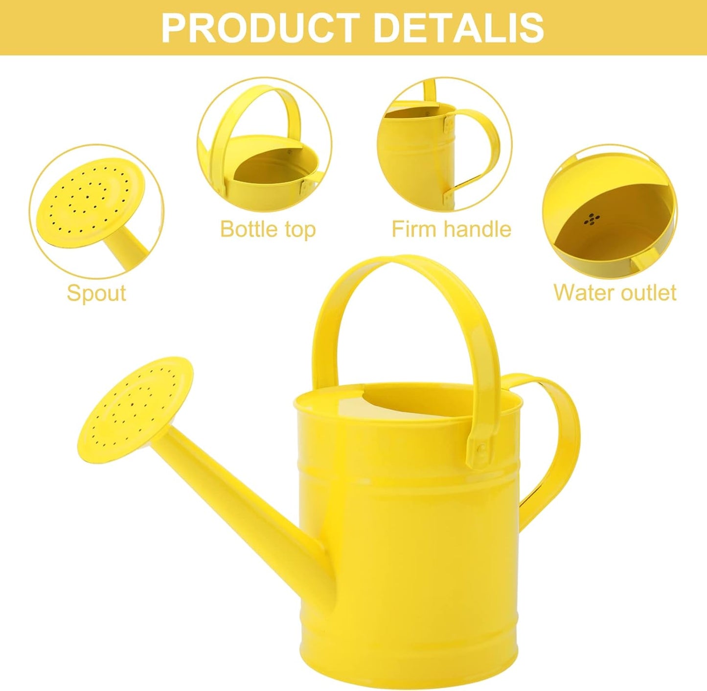 Finderomend Metal Watering Can 1.5L/51oz, Iron Art for Outdoor Plants, Yellow