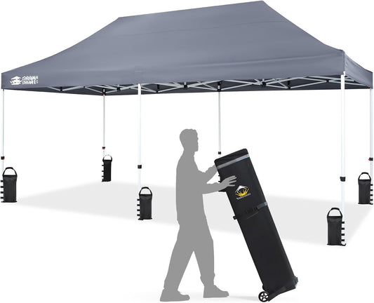 CROWN SHADES 10x20 Pop Up Canopy Tent - Commercial Canopy Tent with 400D Strength Oxford Fabric, Hexagonal Leg, 4 Upgraded Weights - Great for Trade Shows, Events,Parties & Commercial Use, Gray