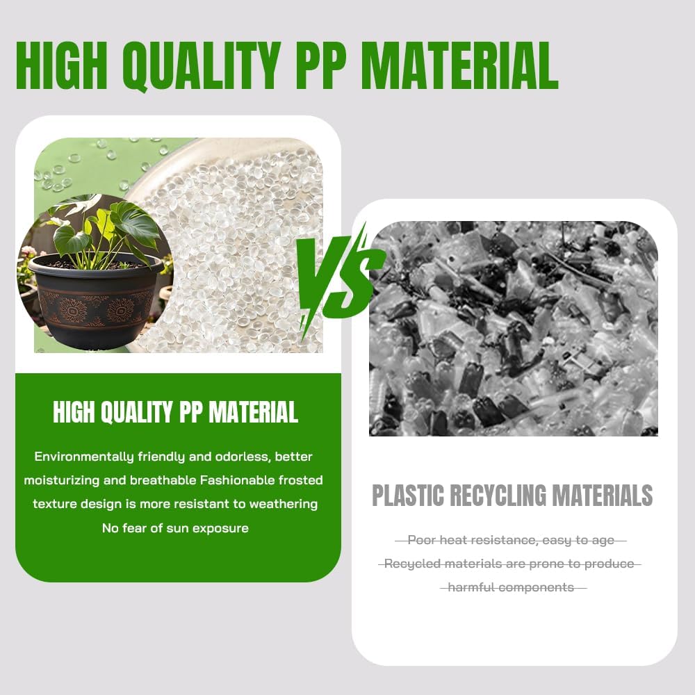 4 Pack 16 inch Plant Pots, Retro Pattern Planters with Drainage Holes and Saucer, Sturdy Plastic Garden Flower Pots for Indoor & Outdoor Plants