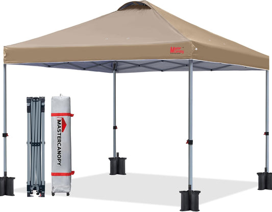 MASTERCANOPY Durable Pop-up Canopy Tent with Roller Bag (10x10, Khaki)
