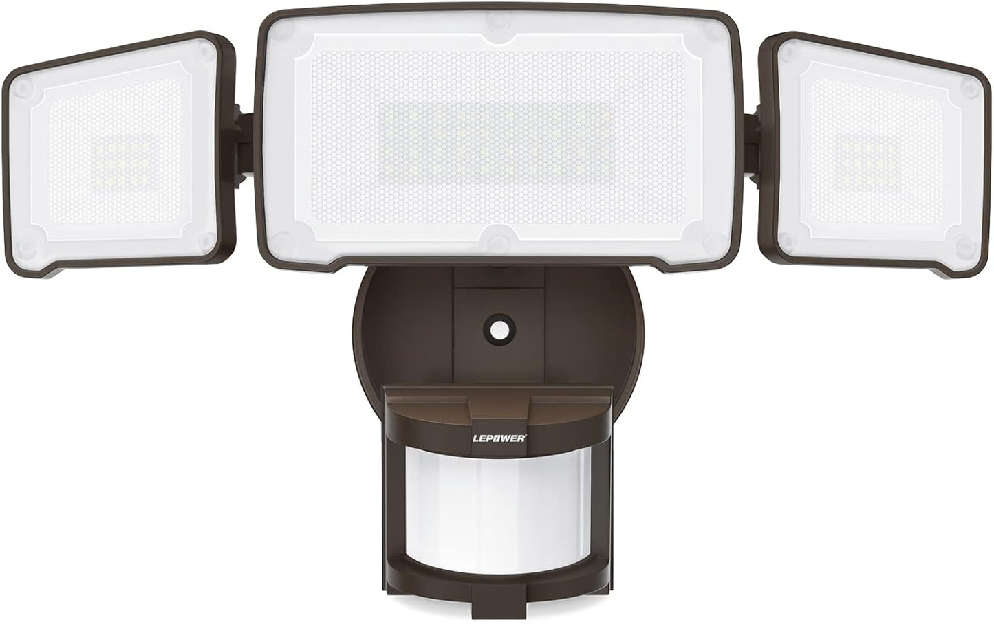 LEPOWER LED Security Light Motion Sensor Light Outdoor, 38W 4200LM Motion Security Light, 5500K, IP65 Waterproof, 3 Head Motion Detected Flood Light for Garage, Yard, Porch (Not Solar Powered, Brown)