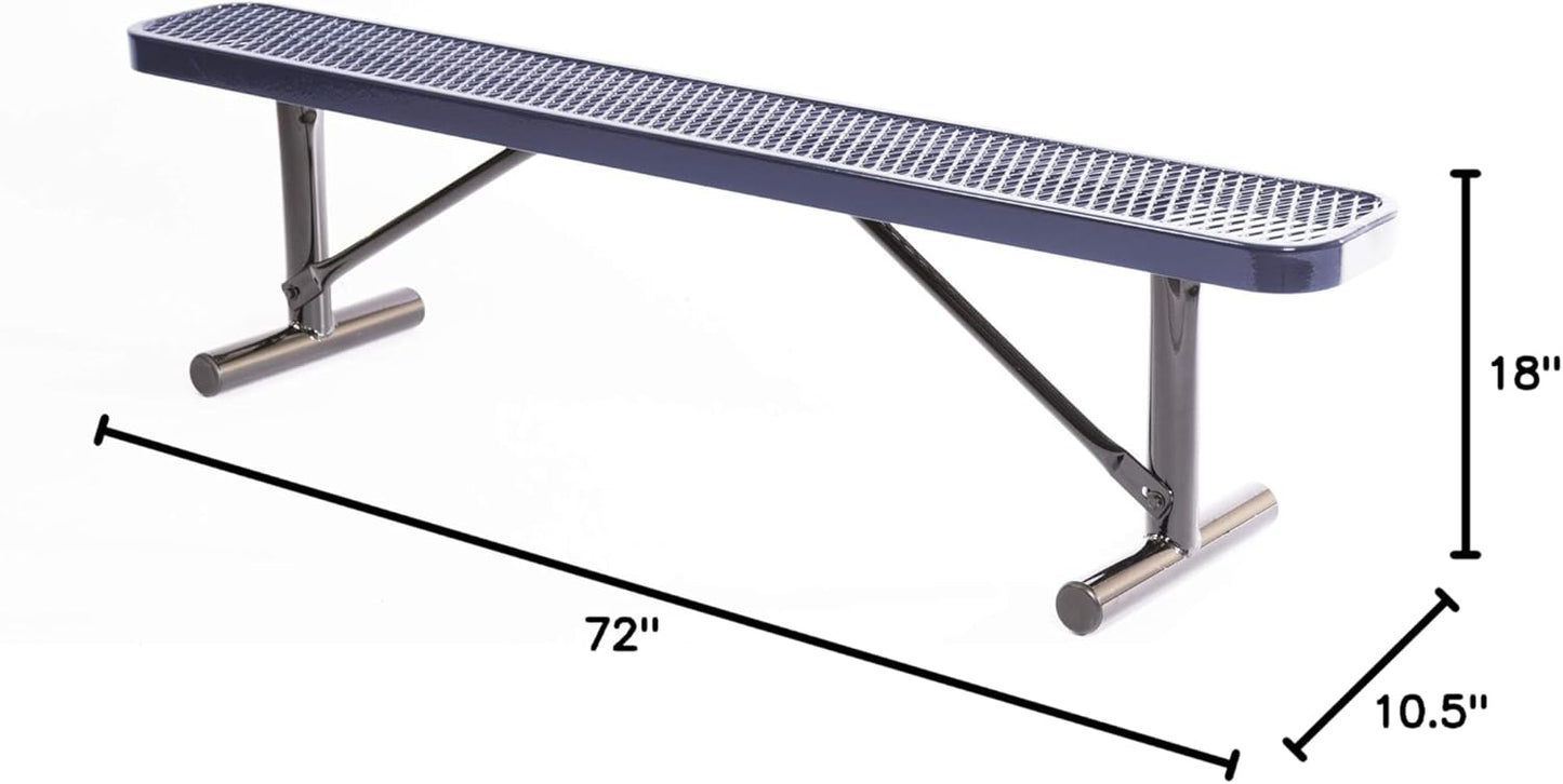 Heavy-Duty Portable Outdoor Bench Thermoplastic Coated, Expanded Metal, Commercial-Grade Seating, Made in America (Portable Without Back, 6 Ft, Dark Blue)