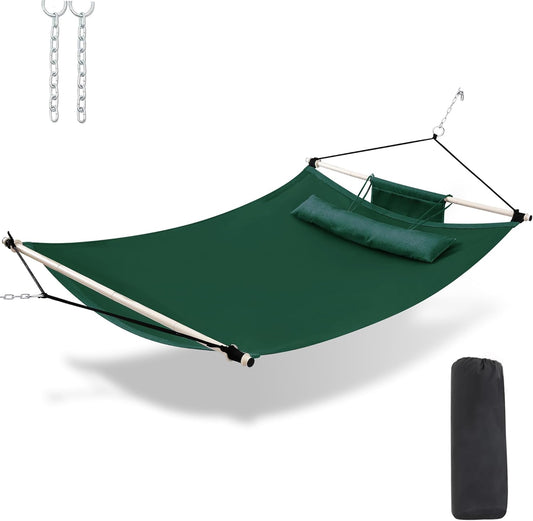 TegerDeger Anti-flip 12FT Hammock Large Hammock 450LB Capacity with Iron Spreader Bar & Nylon Rope for Outside, Patio, Garden, Backyard, Beach - Dark Green