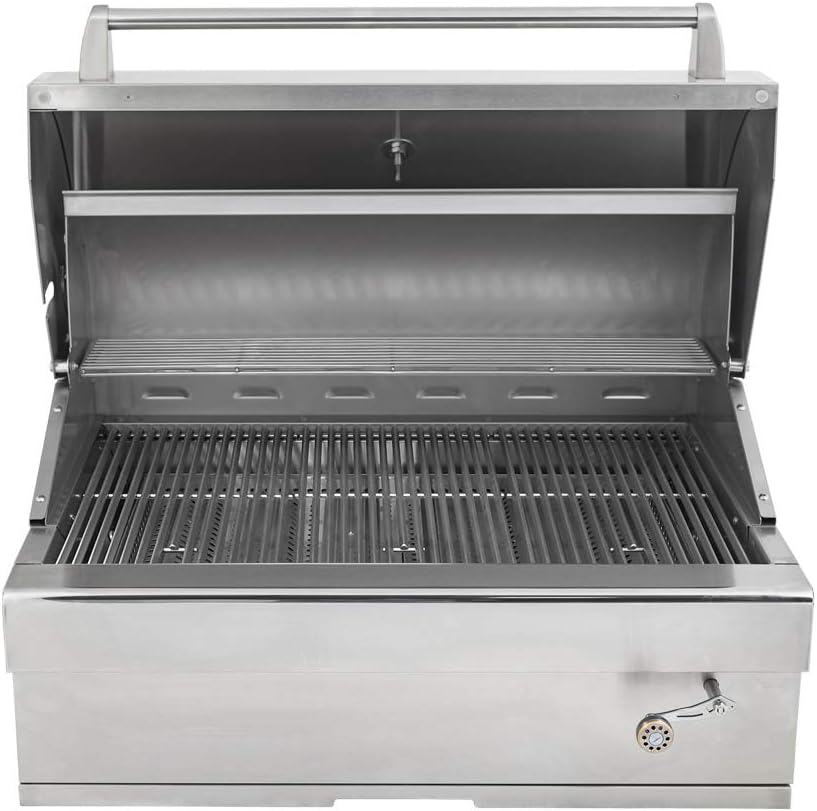 Turbo Charcoal 32 Inch Built-In Stainless Steel BBQ Grill with Charcoal Tray