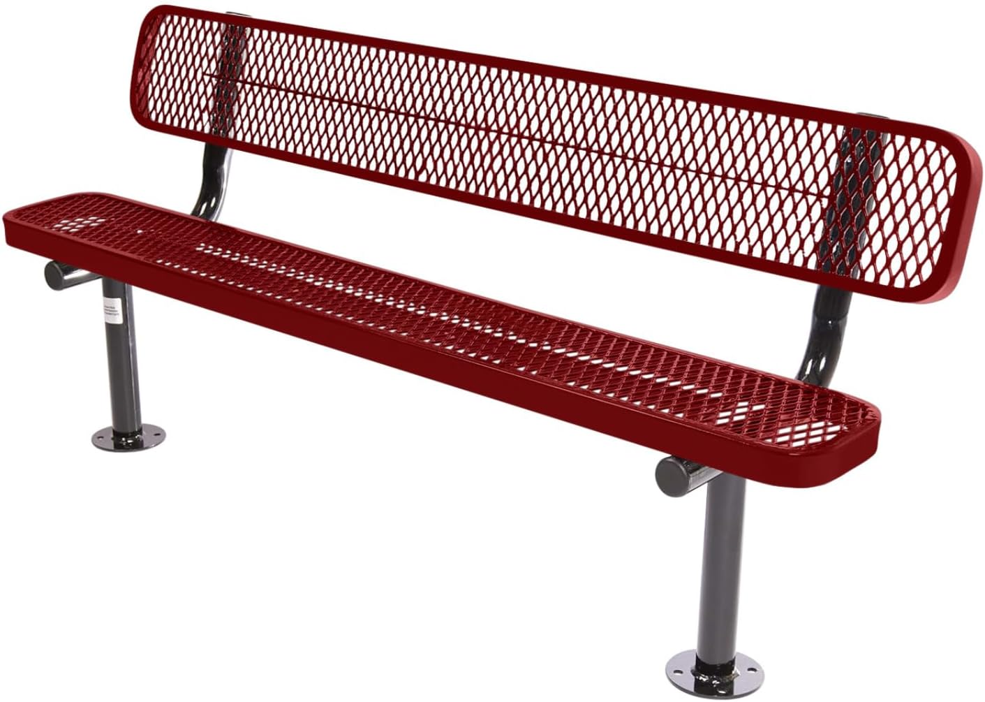 Coated Outdoor Furniture Heavy-Duty Outdoor Bench Thermoplastic Coated, Expanded Metal, Commercial-Grade Seating, Made in America (Surface with Back, 6 Ft, Textured Burgundy)