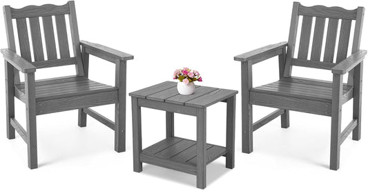 Stoog 3 Piece Patio Dining Sets, All-Weather Outdoor Chairs Set of 2 with Table, Include 2 Patio Chairs and 1 Side Table, Grey