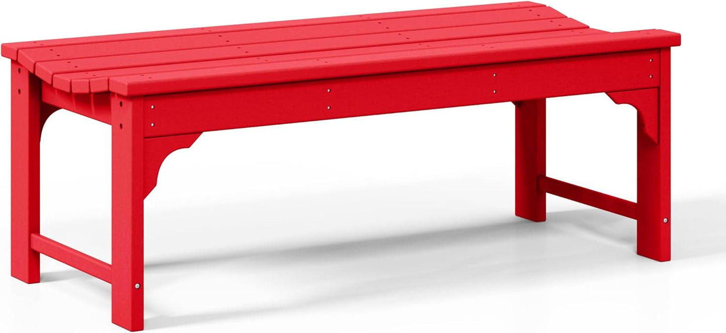 WestinTrends Malibu Outdoor Bench, All Weather Resistant Poly Lumber Backless Patio Garden Bench, Adirondack Curved Bench Seat for Comfort, Red