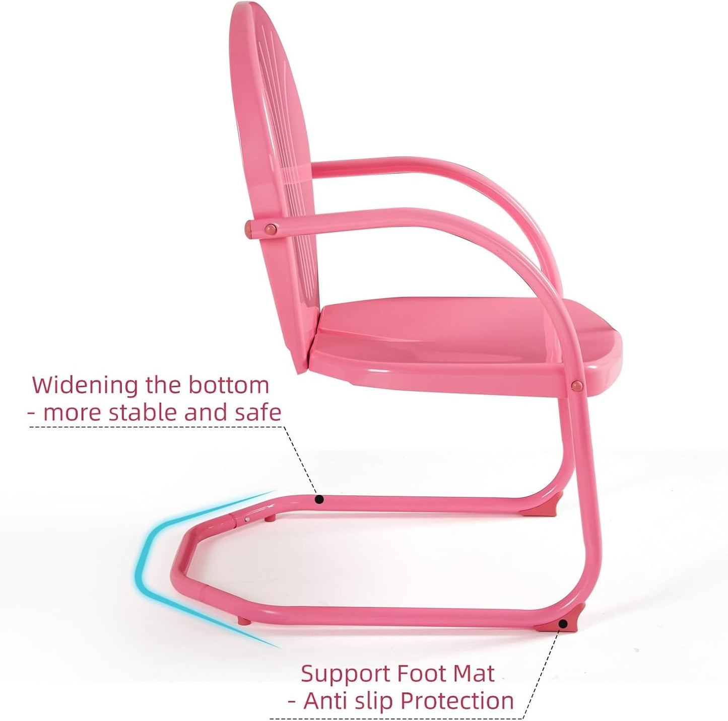 Patio Metal Chair Retro Dining Chair, Outdoor Conversation Rocking Metal Chairs for Balcony/Porch/Backyard/Garden/Lawn, Pink