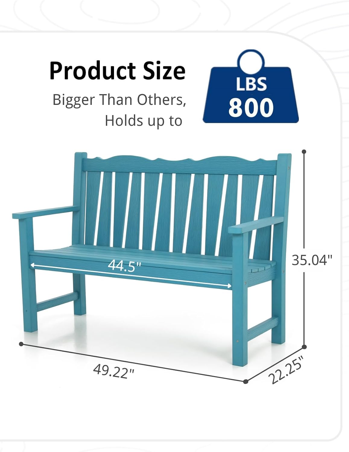 Outdoor Bench Weatherproof, 2-Person Garden Benches for Outdoors, All Weather HIPS Patio Bench Holds up to 800lbs, Never Rot or Fade, Comfort Bench for Porch, Garden, Patio, Backyard and Park