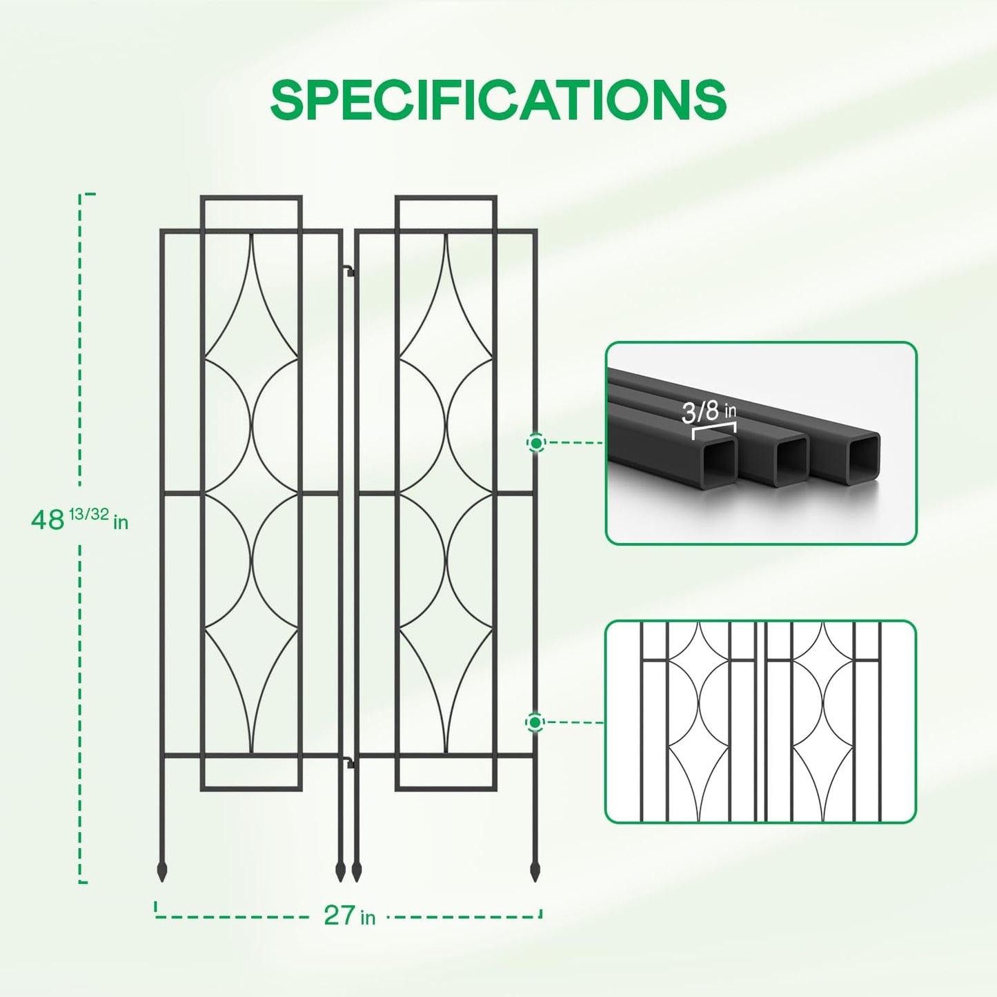 IDZO 2-Piece Diamonds Design Decoration Trellis, Metal Decorative Trellis for Climbing Plants Outdoor, Garden Trellis for Climbing Plants, Climbing Rose Trellis, 48-Inch Tall Each, Black