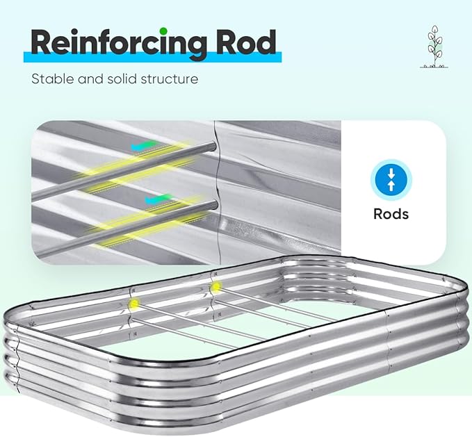 Quictent Galvanized Raised Garden Bed Kit, 8x4x1 ft Oval Metal Planter Box for Vegetables, Rubber Strip Edging Included (Silver)