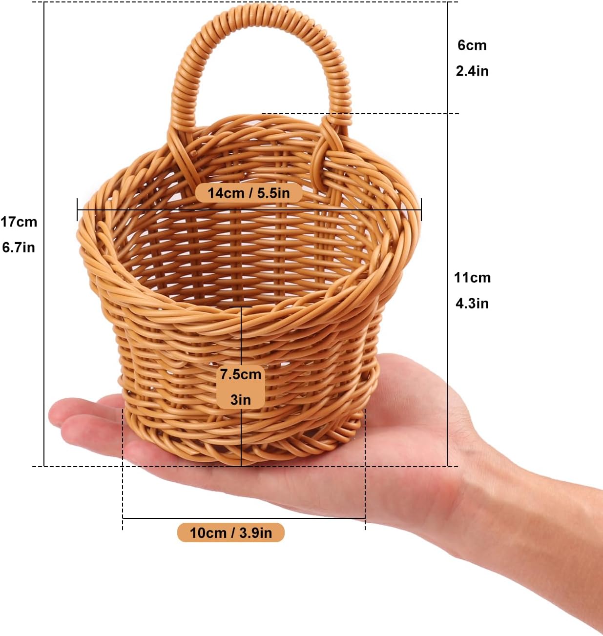 8 Pack 5.5 x 4.3 inch Woven Hanging Fruit Basket, Wall Hanging Wicker Baskets, Wall fruit Wicker Basket for Kitchen, Planter, Vegetable & Fruit, Boho Home Decor