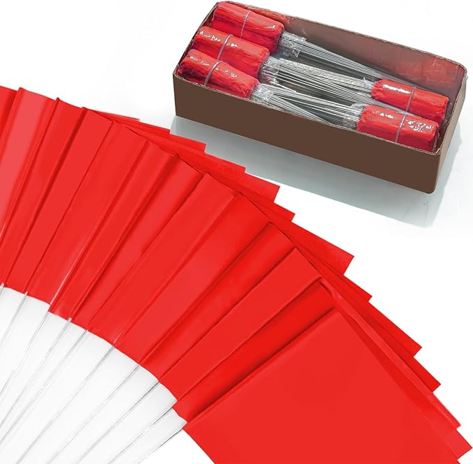 Zozen Marking Flags, Red Color | 1000 Pcs | 15x4x5 Inch, Yard Flags for Lawn & Irrigation & Landscape & Sprinkler & Survey & Dog Training.