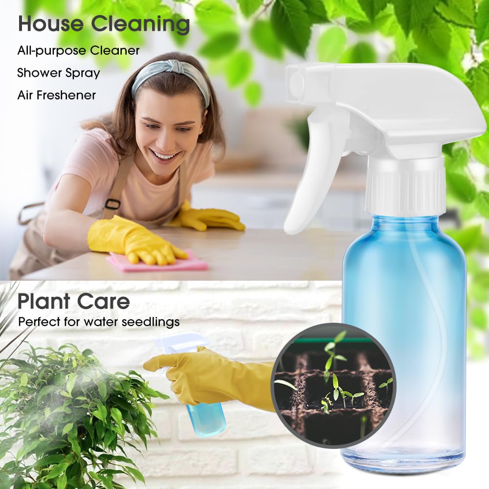 Tecohouse Glass Spray Bottles 4 oz, 2 Pack Spray Bottles for Hair Empty Refillable Fine Mist Sprayer with Labels, Funnel, Pipettes Blue