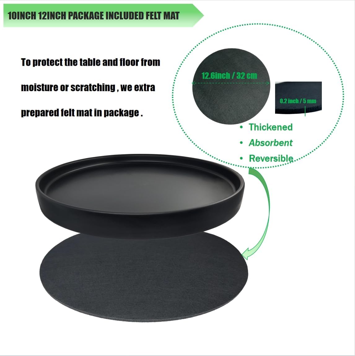 Ceramic Plant Saucer Pot Tray 12 Inch, Planter Saucers 4 5 6 7 8 9 10 11 12 Inch for Indoors Outdoor, Durable Sturdy Flower Drainage Tray for Glazed Pots Base (12.5 Inch-Black)