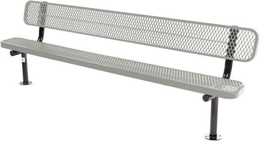 Coated Outdoor Furniture Heavy-Duty Outdoor Bench Thermoplastic Coated, Expanded Metal, Commercial-Grade Seating, Made in America (Surface with Back, 8 Ft, Grey)