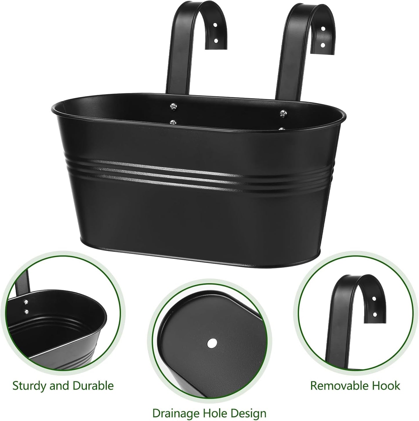 5 Pcs Hanging Planter Railing Planter Box Metal Iron Window Boxes Planters for Outdoor Plants Balcony Planter Fence Planters with Detachable Hooks for Herb Garden Planter Outdoor(Matte Black)