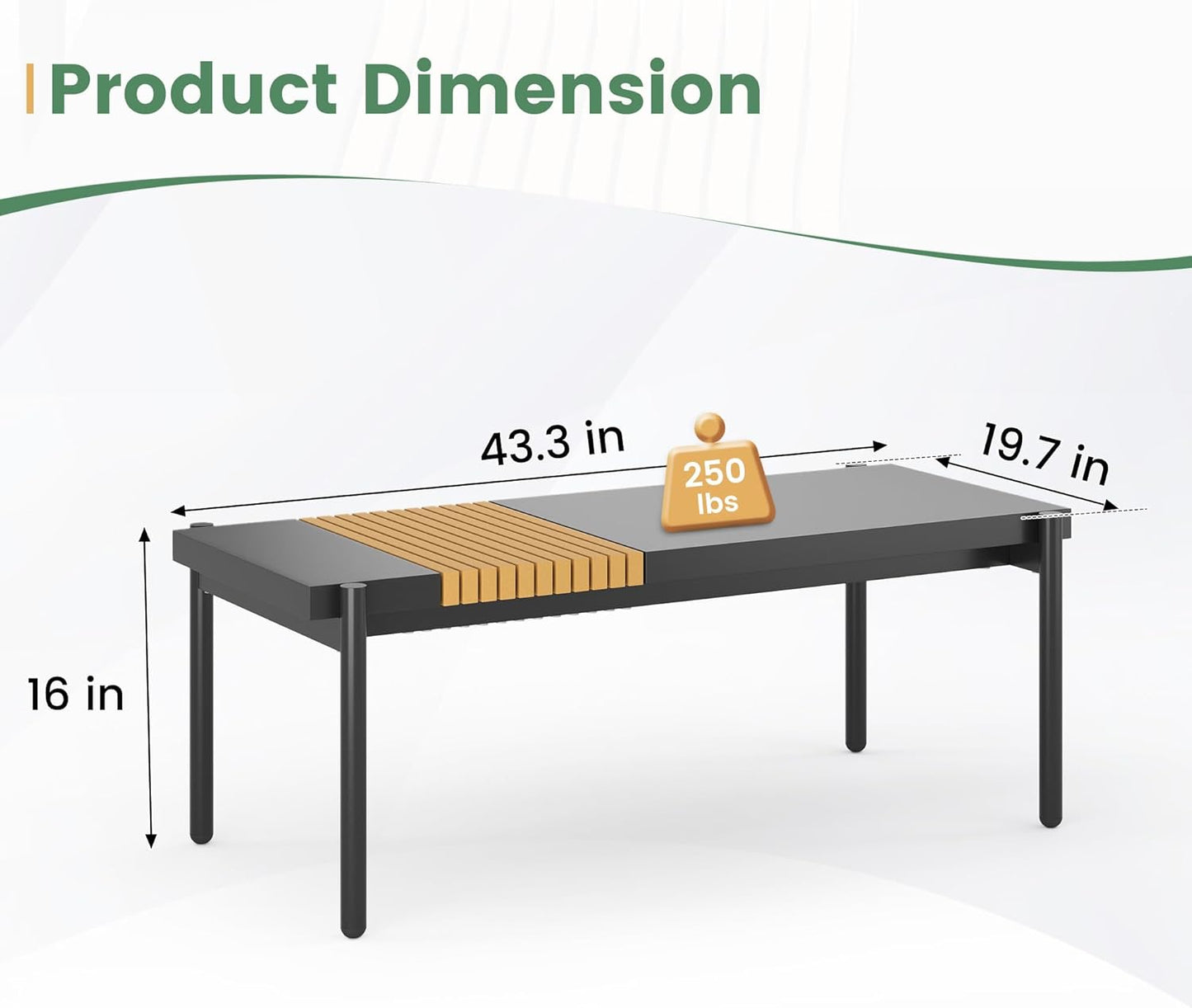 Sundale Outdoor Modern Metal Outdoor Coffee Table with Slatted Wood-Look Tabletop Design, Weather-Resistant Patio Side Table for Garden, Balcony, Poolside(Grey)