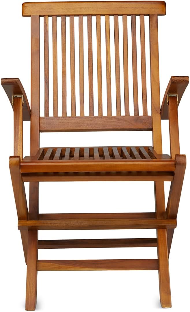 TeakCraft Teak Folding Arm Chair - 2 Piece Foldable Chairs Set - Fully Assembled - Solid Wooden Outdoor, Indoor- Wood Dining Room, Kitchen, Patio, Bistro Chairs, The Mille