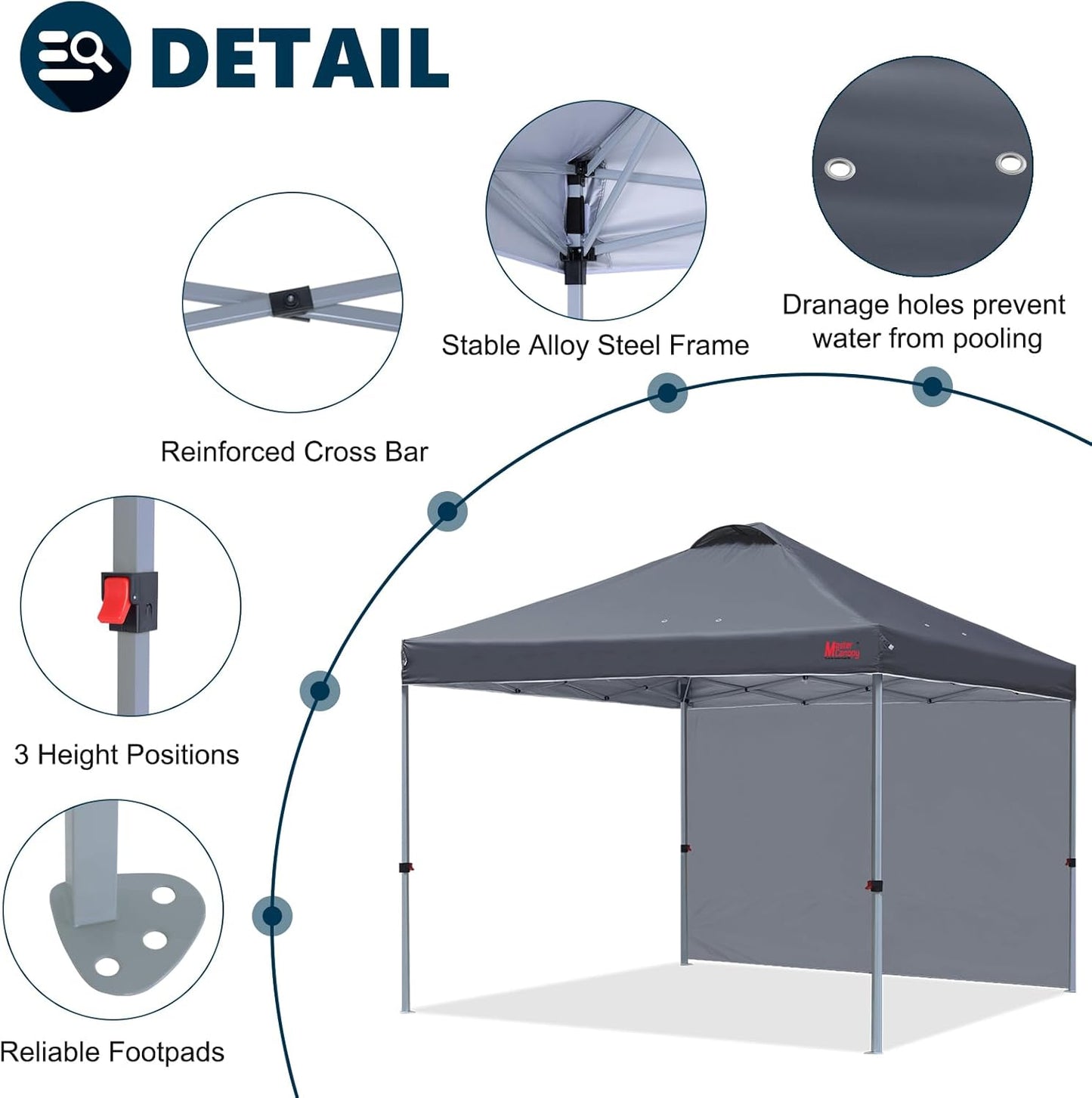 MASTERCANOPY Durable Pop-up Canopy Tent with 1 Sidewall (10'x10',Dark Gray)