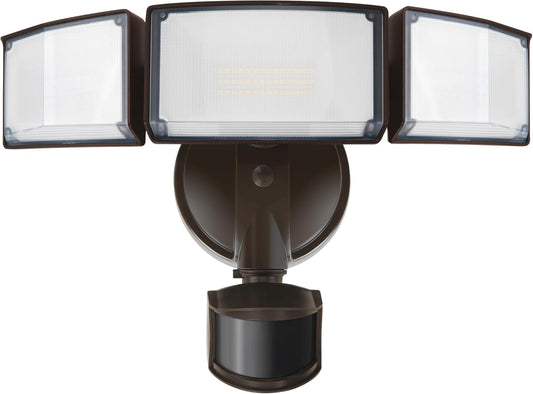 LUTEC 72W 7500LM LED Security Lights Motion Sensor Light Outdoor, 5000K Daylight, IP65 Waterproof, Dusk to Dawn, 3-Head Motion Detected Flood Light for Garage, Yard, Porch(Brown)