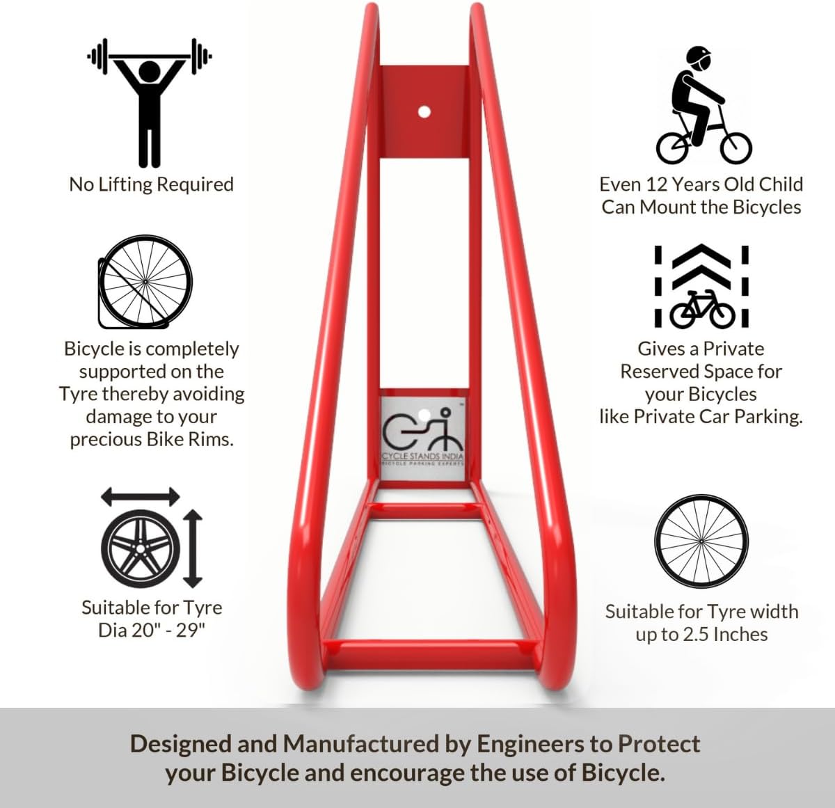 Bike Wall Mount Vertical Bike Hanger for Home Space Saving Rack Storage Mount for Garage or Home Bicycle Holder for Mountain Bikes Road Bikes Holds up to 77lbs Red,Pack of 2