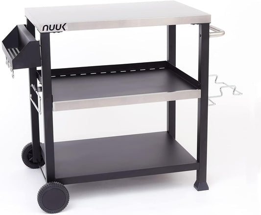 NUUK Three-Shelf Movable Outdoor Dining Cart Table, 20" x 32" NSF Stainless Steel Commercial Multifunctional Heavy Duty Kitchen Food Prep Worktable on Wheels
