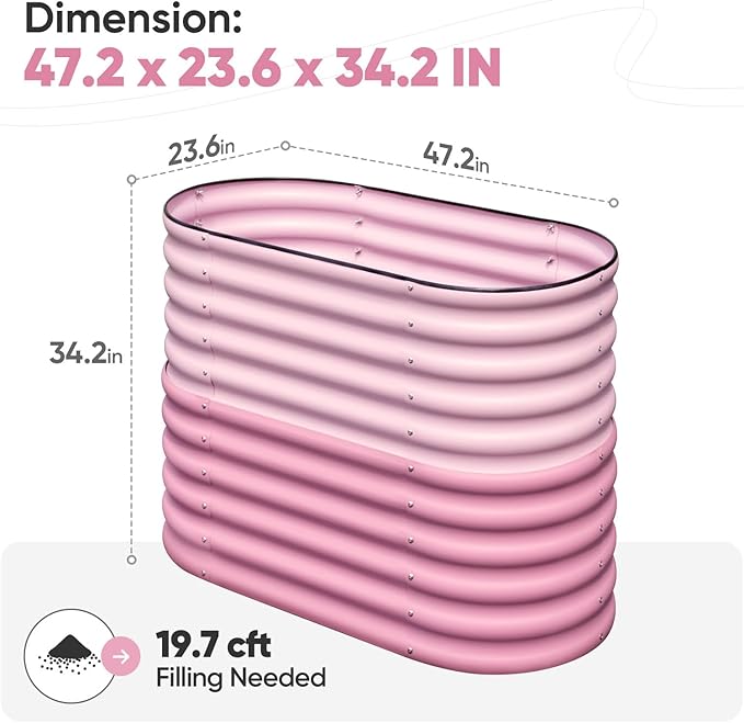 KING BIRD Raised Garden Bed 2.85 ft Tall 6 in 1 Galvanized Planter Garden Box Outdoor for Gardening, Deep Root Vegetables, Flowers 47.2X23.6X34.2 in, Pink