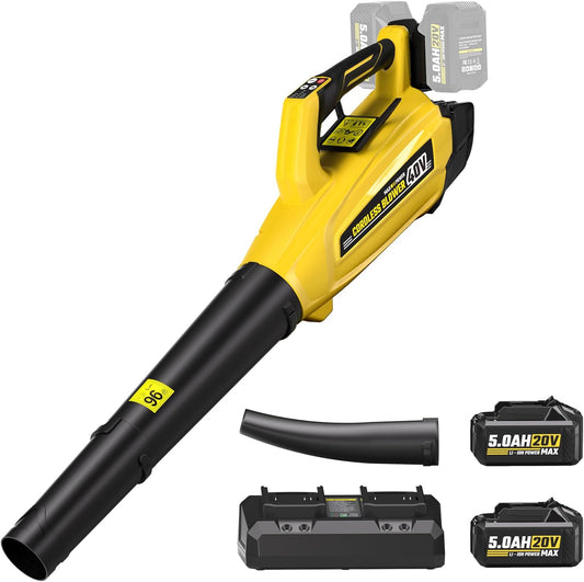 40V Leaf Blower Cordless with 2 X 5.0Ah Batteries and Charger, 40V Powerful Brushless Motor Up to 680CFM Blower for Lawn Care, 4-Variable Speed Turbo Mode with Power Boost