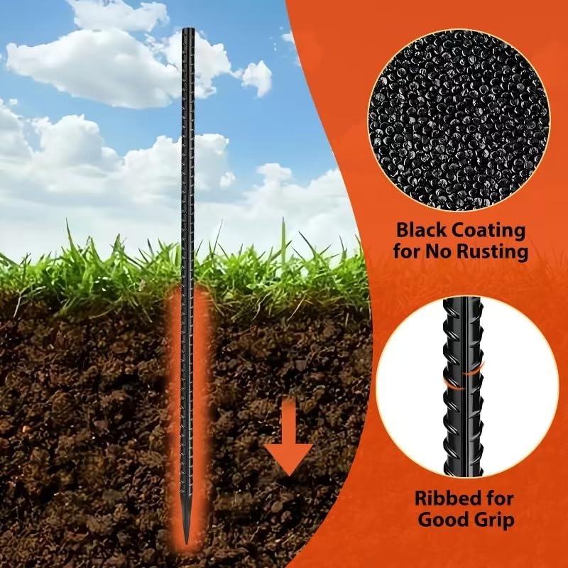 16 inches Rebar Stakes 24-Pack Straight Metal Stakes Heavy Duty 5/16" Diameter Ground Stake for Tent, Fence, Landscaping, Concrete Forming, Outdoor Decoration and Plant Support
