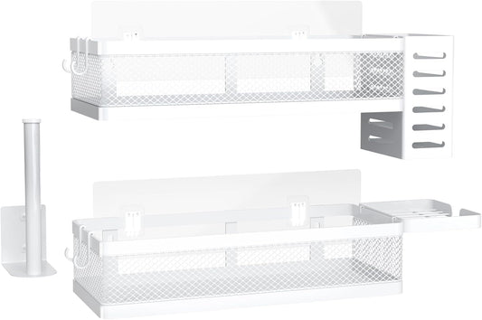 PUSDON Metal Wall Hanging Basket 2 Packs DIY Suitable for Multiple Scenes - Middle White Netting Suit