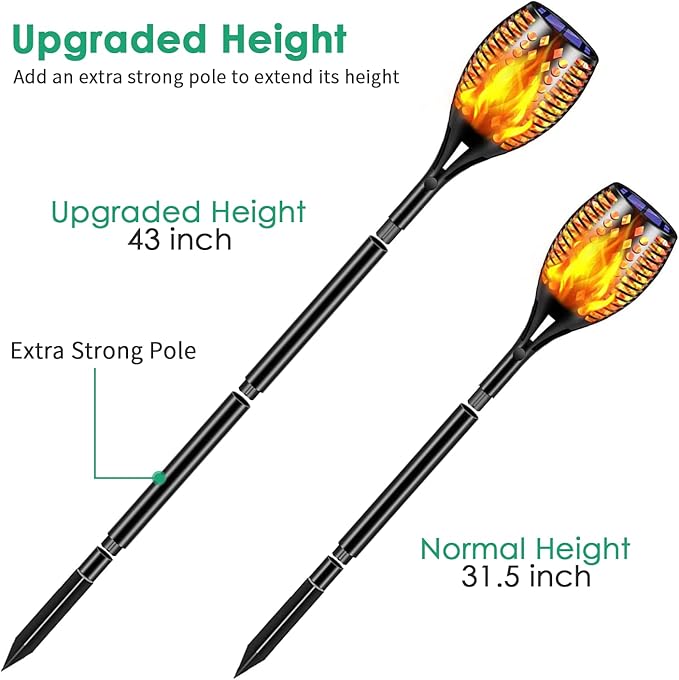 TomCare Solar Lights Upgraded, 43" Waterproof Flickering Flames 96 LED Torches Lights Outdoor Solar Landscape Decoration Lighting Dusk to Dawn Auto On/Off Pathway Lights for Garden Patio Driveway (4)