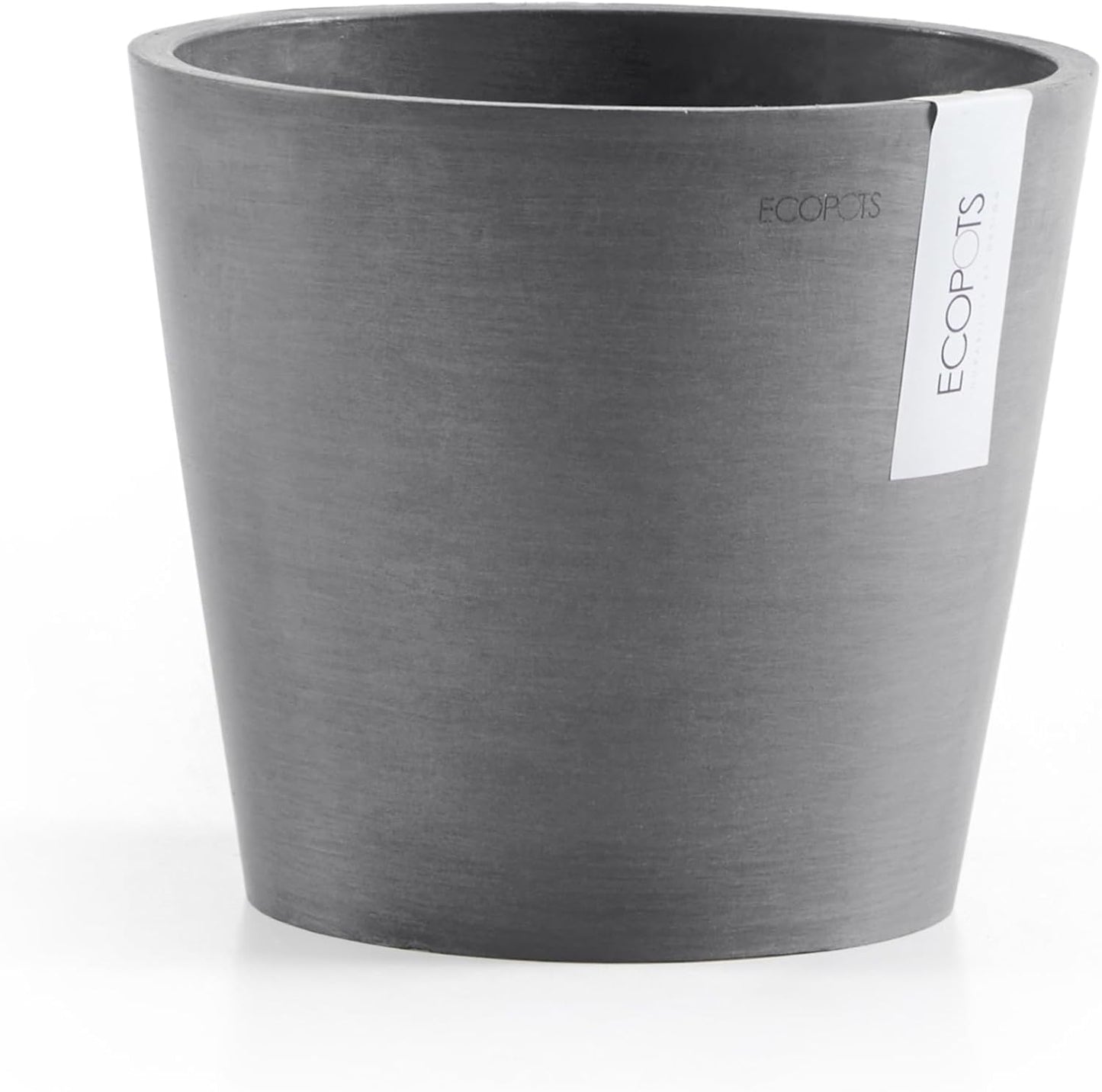 Ecopots Amsterdam Durable Modern Round Indoor/Outdoor Recycled-Based Composite Flower Pot Planter, Grey, 8"